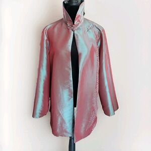 Grace Chuang 100% Silk Reversible Jacket M Iridescent Shot Silk Fern Art To Wear